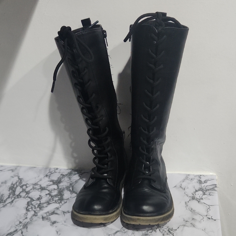 Black Lace-Up Kid's Boots